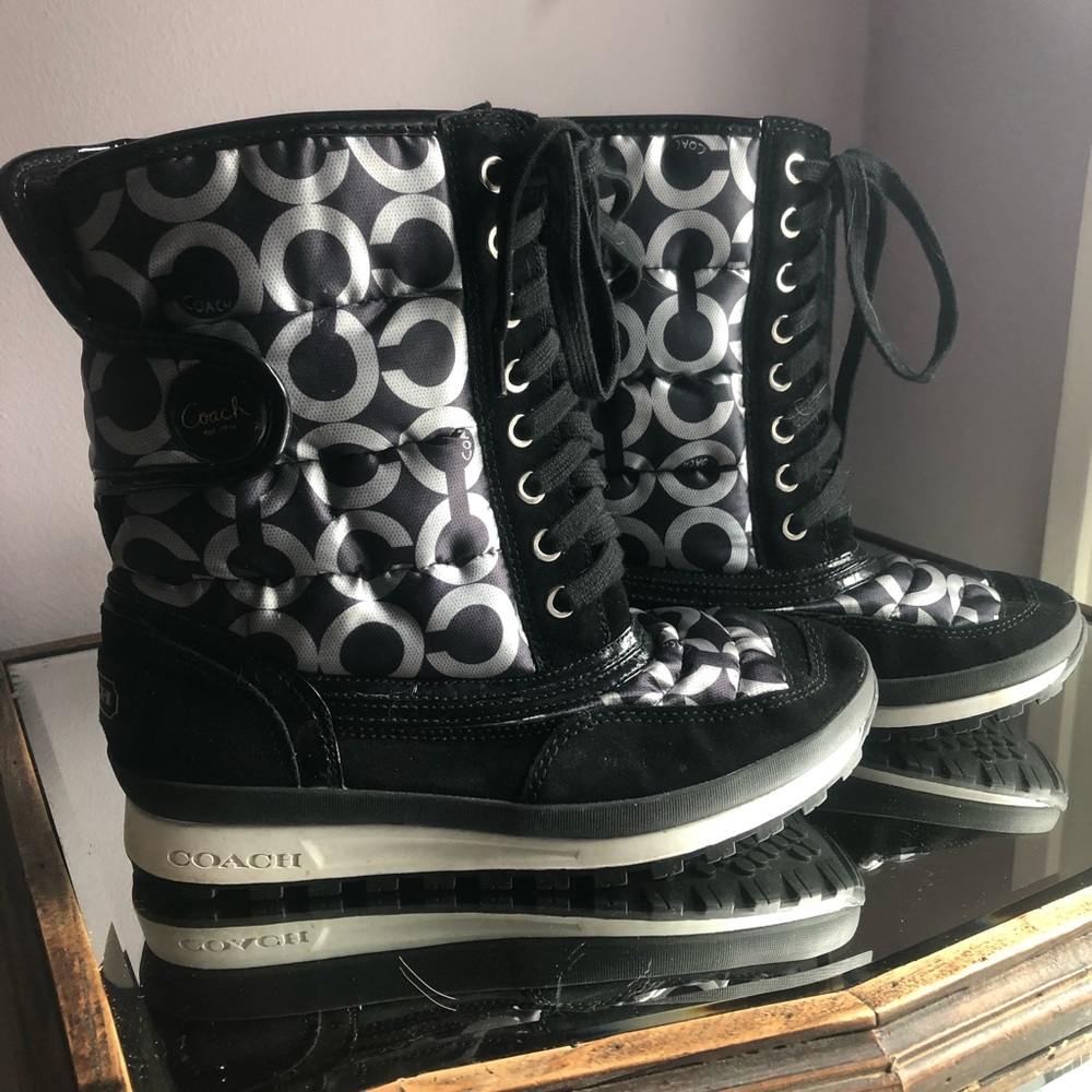 Coach Monogram Black and Silver Winter Boots
